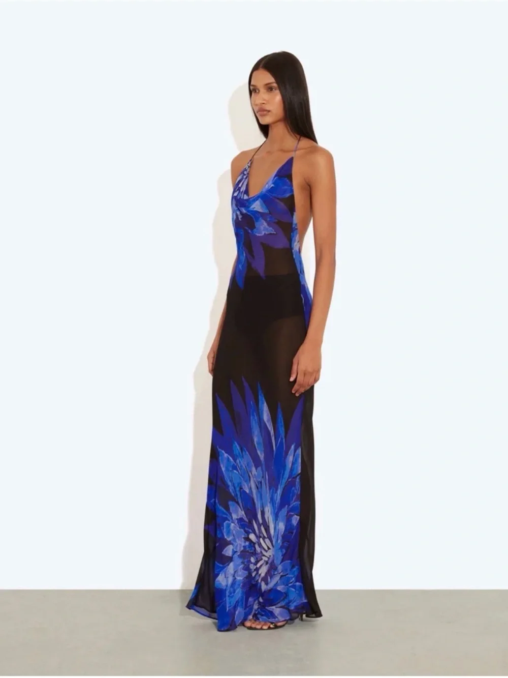 Rat & Boa Black Maxi Dress with Blue Floral Print
